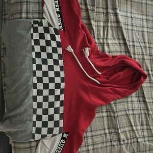 Crop top black red and white with the words queen on it